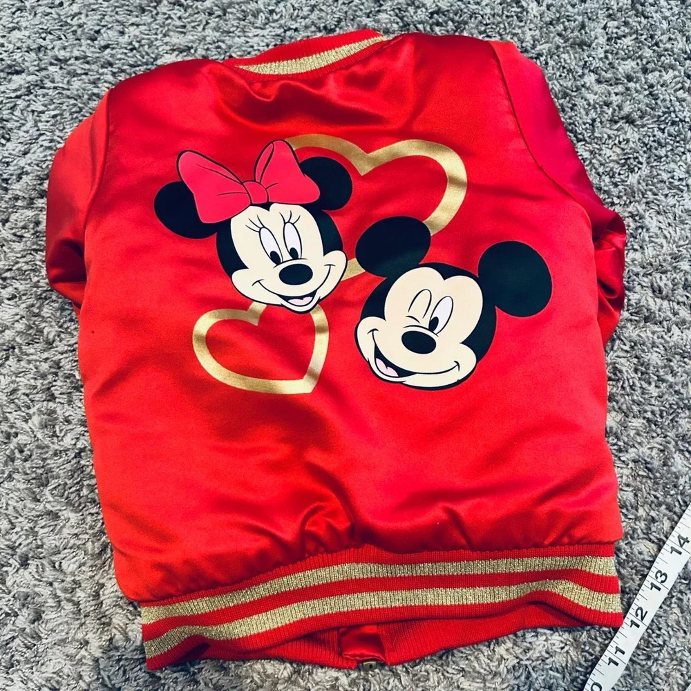 Disney Minnie Mouse Red Satin‎ Bomber Jacket Girls 4T Gold Glitter SCAL01A